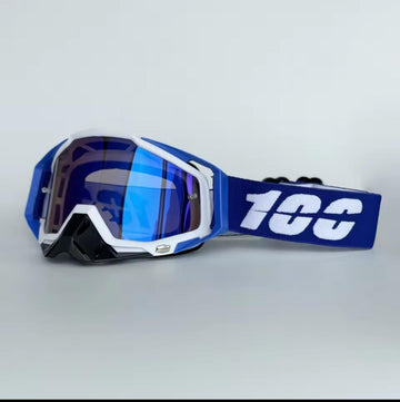 100% Motocross & Off-Road Goggles – Blue / White / Blue Mirror | نظارة دباب 100% أزرق وأبيض بعدسة مراية زرقاء