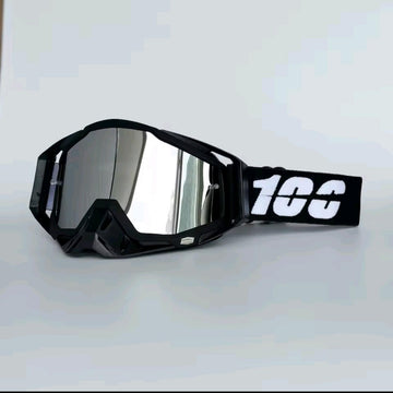 100% Motocross & Off-Road Goggles – Black / Silver Mirror | نظارة دباب 100% أسود بعدسة مراية فضي
