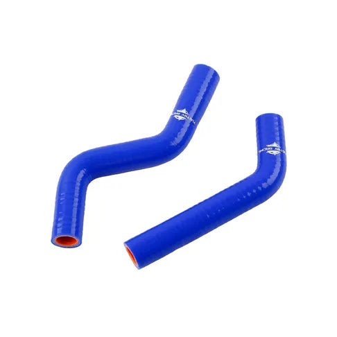 Two blue silicone hoses on a white background