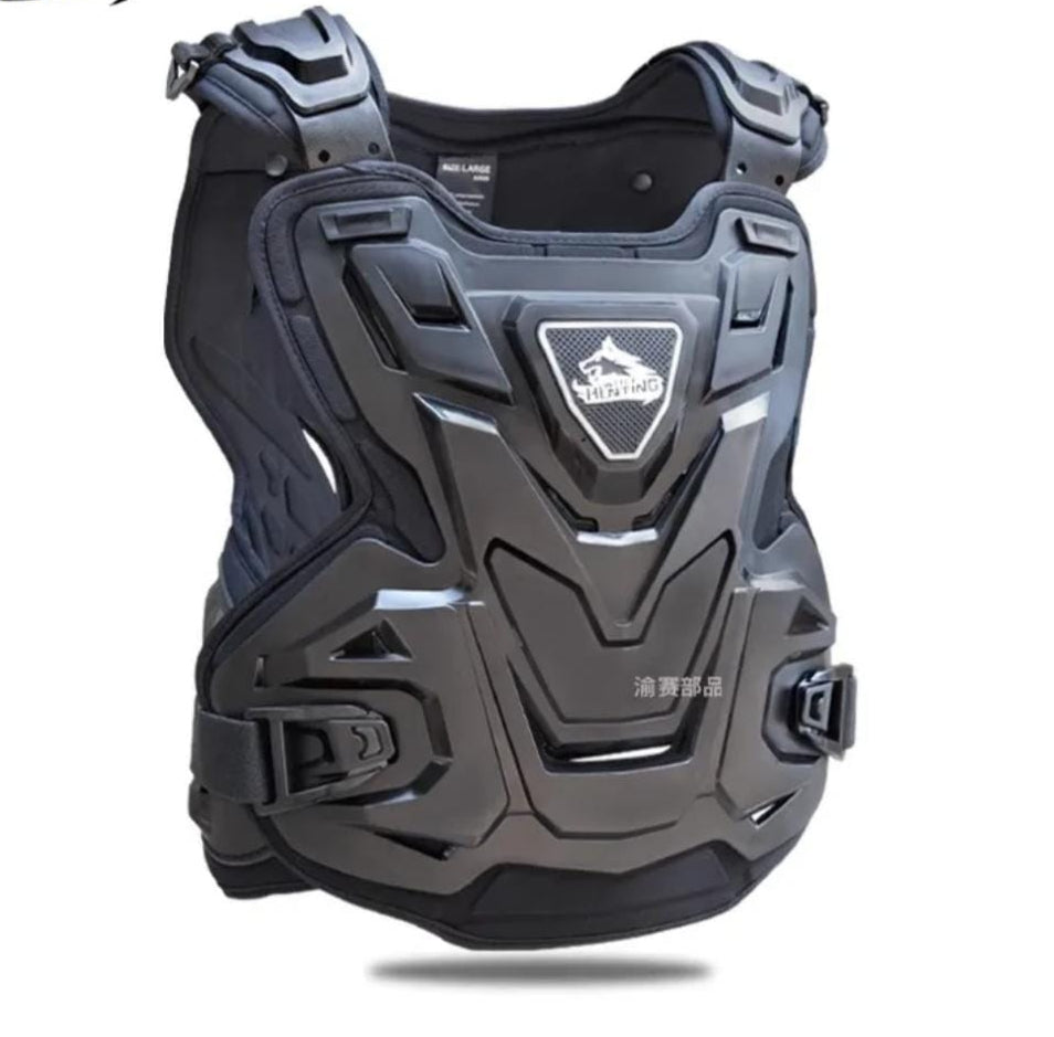 Hunting Wolf Motorcycle Chest & Back Armor Vest - Breathable Off-Road Protector with Ergonomic Design, Adjustable Straps & Ventilation Holes for Riding Safety Gear(Black)