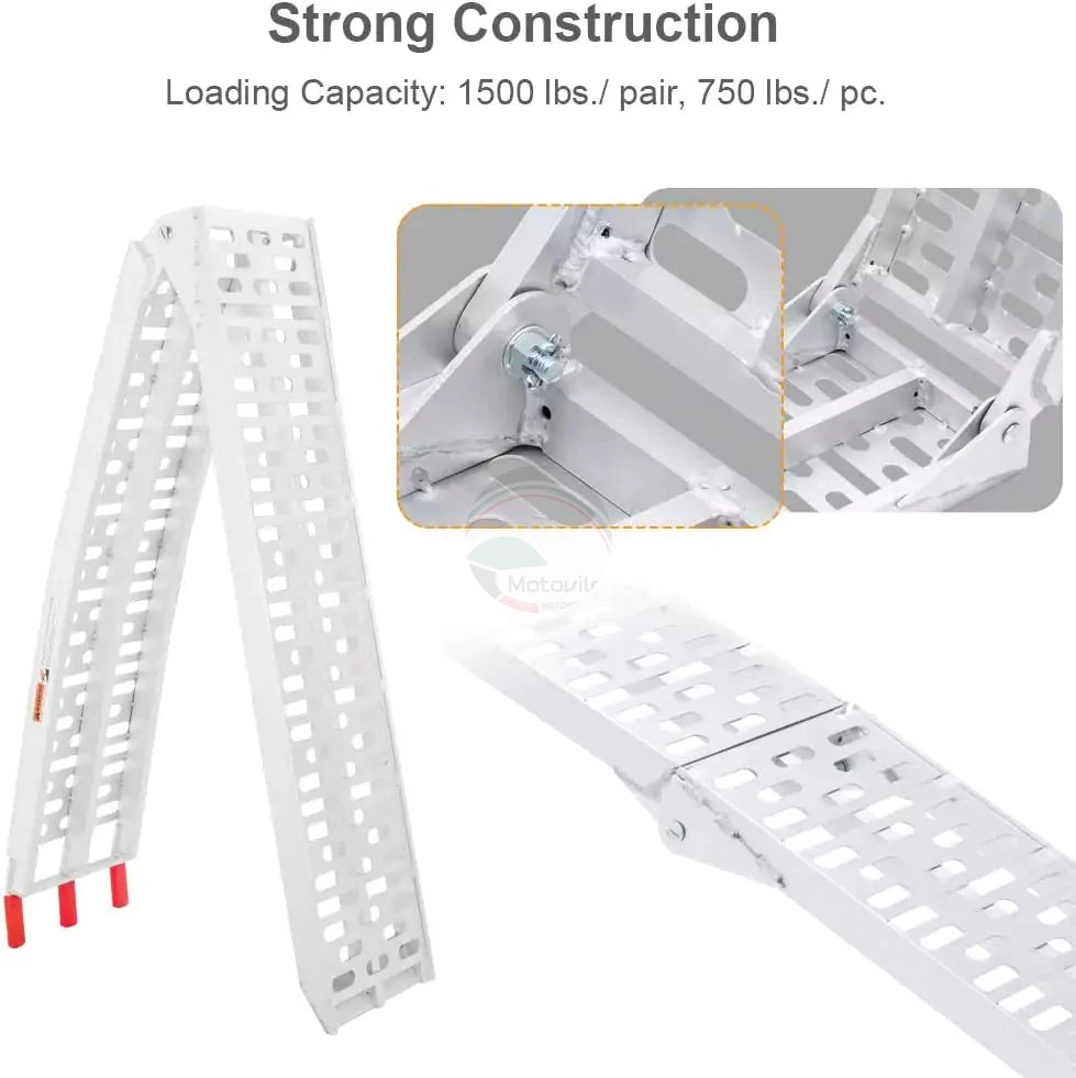 Aluminum Truck Ramps, 750 lbs. Capacity Folding Loading Ramps, for ATV/UTV/Motorcycle/Lawn Mower/Pickup Trucks/Snow Blower, Lightweight & Portable - Motovile