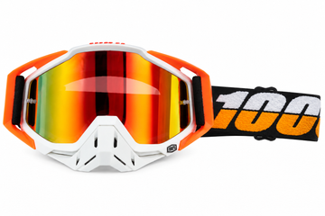 100% Motocross & Off-Road Goggles – Orange / Black / Mirror | نظارة دباب 100% برتقالي وأسود بعدسة مراية