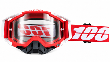 100% Red & White Motocross Goggles Clear Lens | نظارة دباب 100% أحمر وأبيض