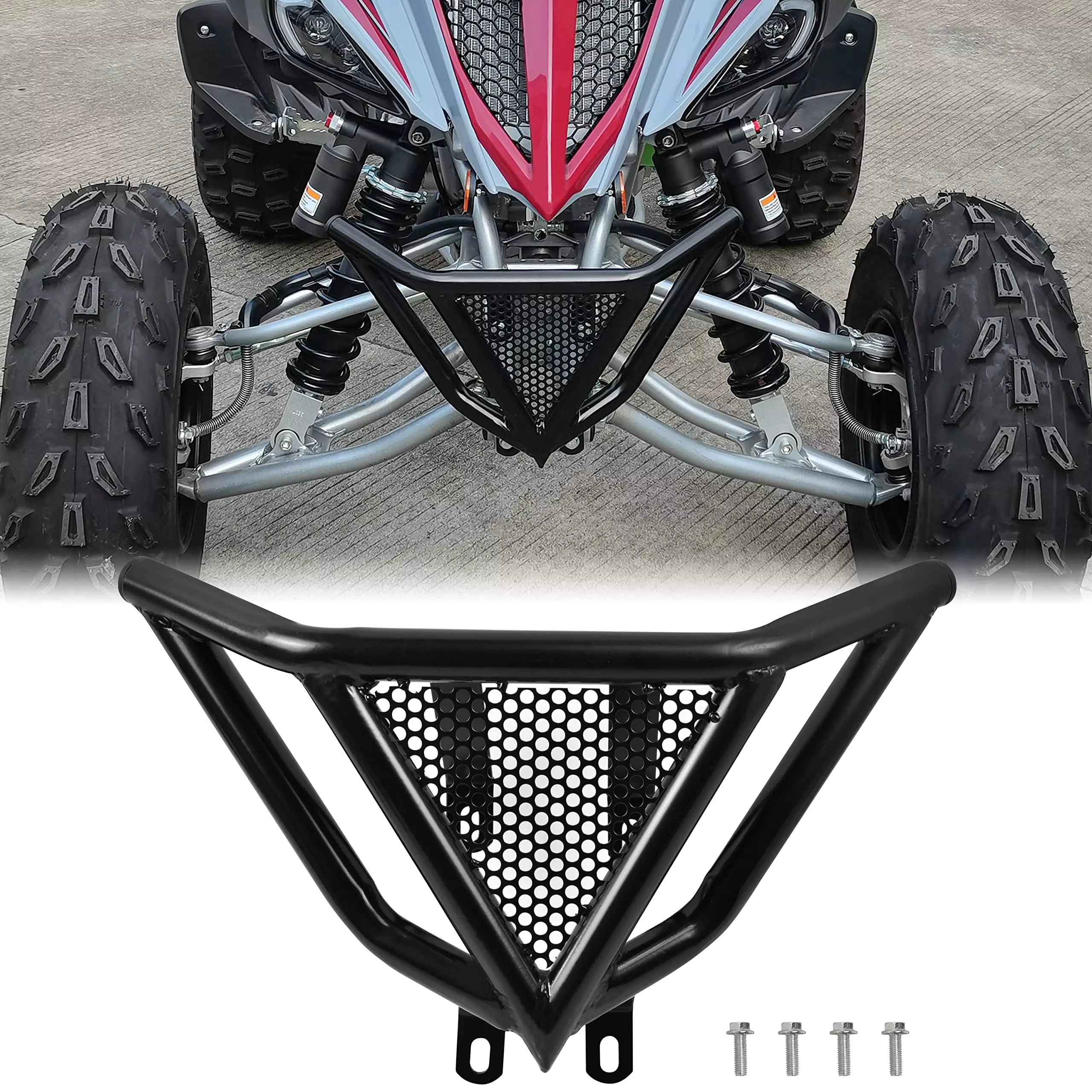 CPOWACE Front Bumper Guard For Yamaha Raptor 700 / 700R (2006-2023 ATV Models) - Black, Heavy Duty Protection