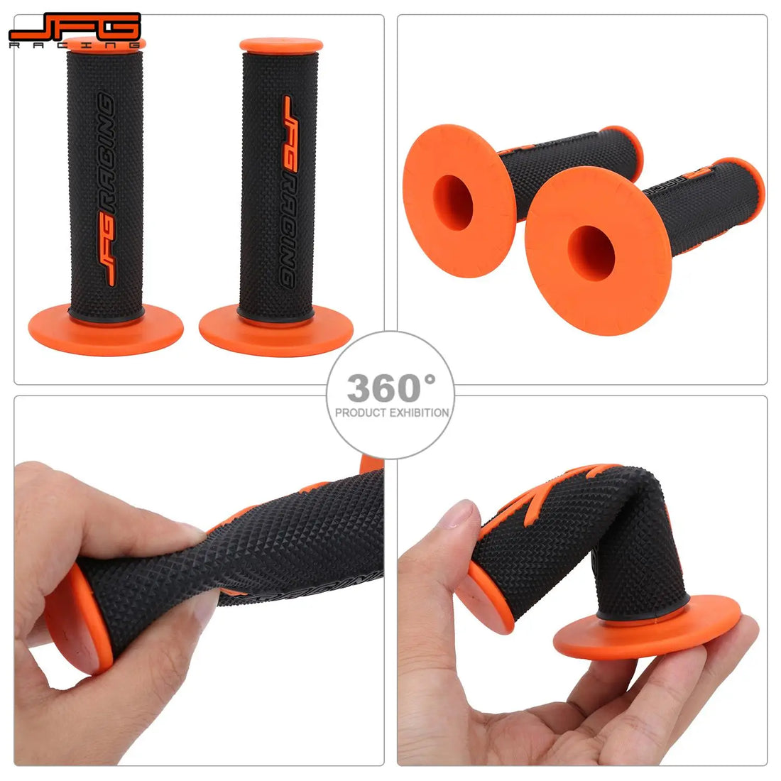 JFG RACING Dirt Bike Grips 7/8" Motorcycle Handlebar Grips YZ450F 2016-2017 ( inner diameter left: 22mm, right: 25mm)(ORANGE) - Motovile