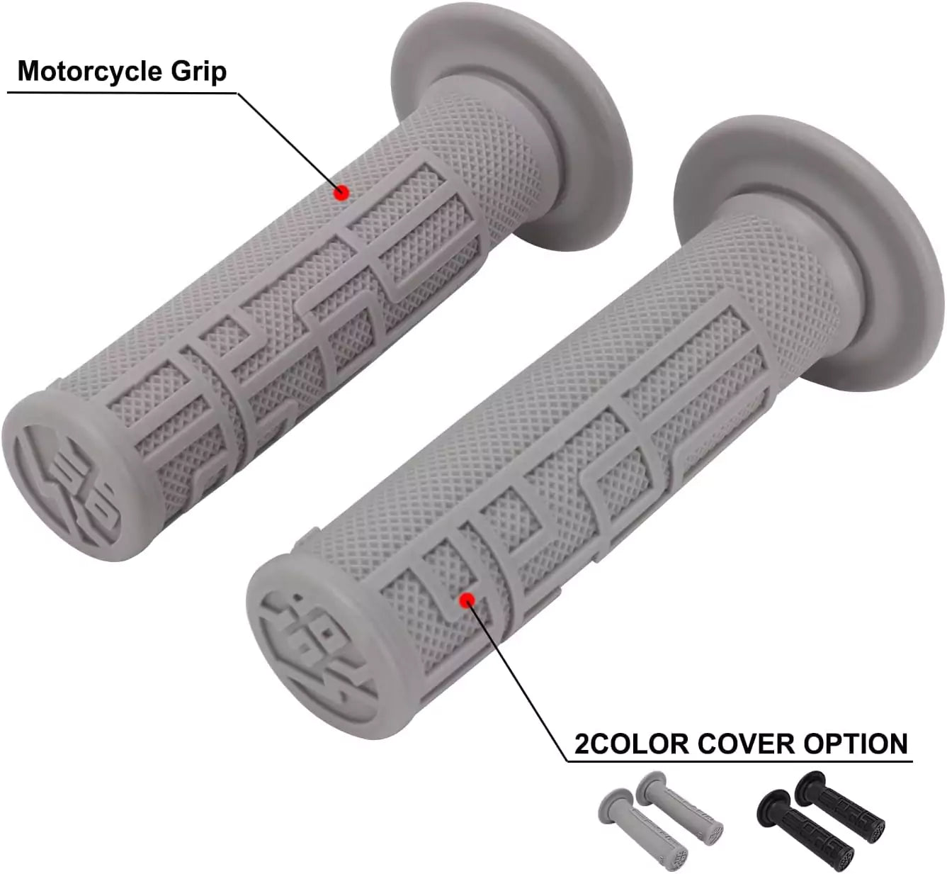 JFG RACING Handlebar Grips For ATV. RAPTOR 700, BANSHEE 350 22MM (GREY) (SET OF-2) - Motovile