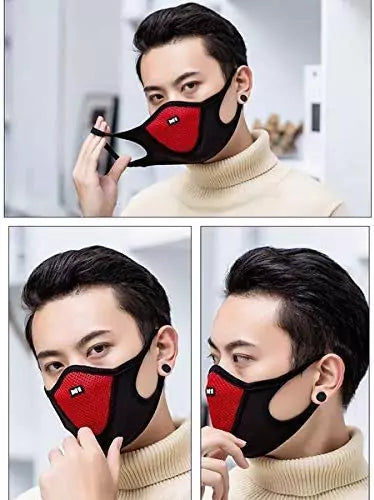 M-1 FACE MASK HALF BLACK+ RED CENTRE - Motovile