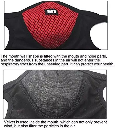 M-1 FACE MASK HALF BLACK+ RED CENTRE - Motovile