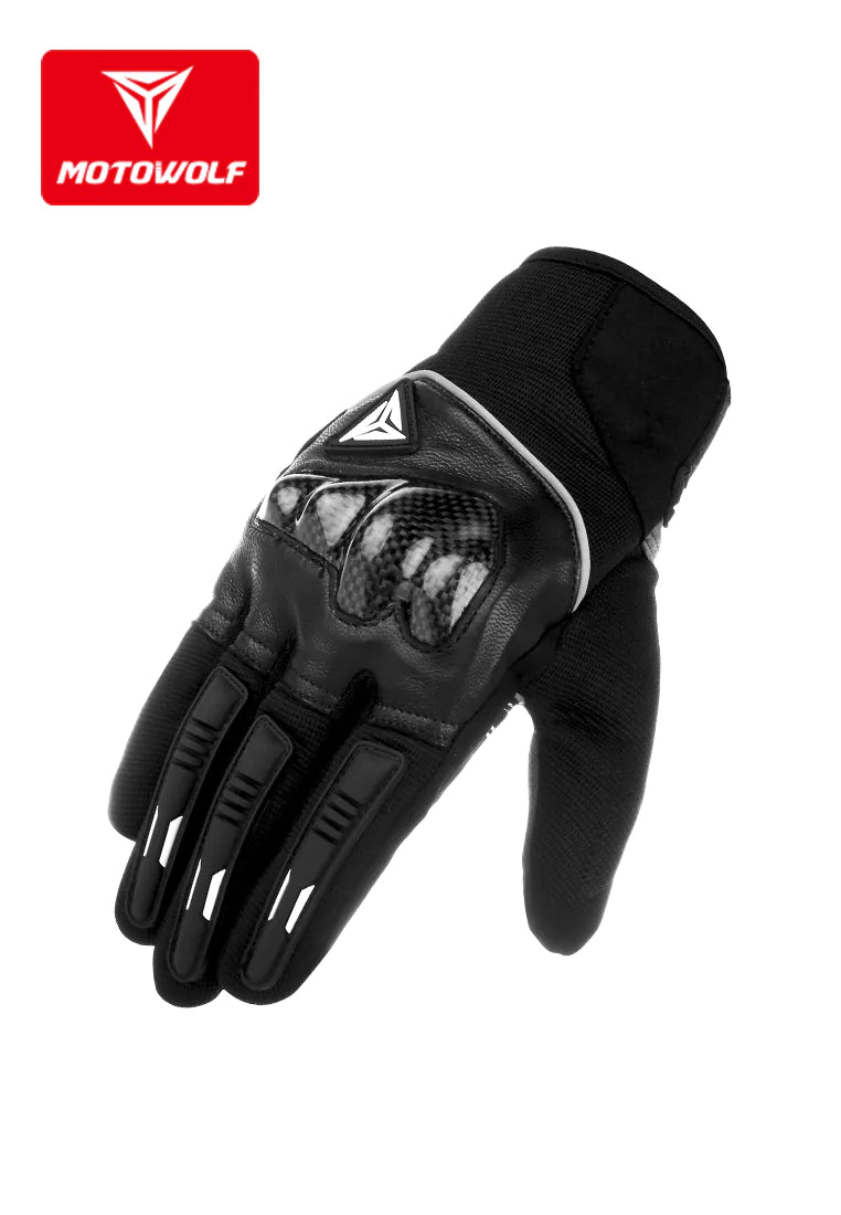 Motowolf Carbon Fiber Bike Gloves Touch Screen Seasons Leather Motor Bike Gloves MDL-0333 - Motovile