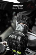 Motowolf Four Seasons Motorcycle Riding Gloves Sheepskin Carbon Fibre Fall Prevention Touch Screen Windproof Full Finger Gloves