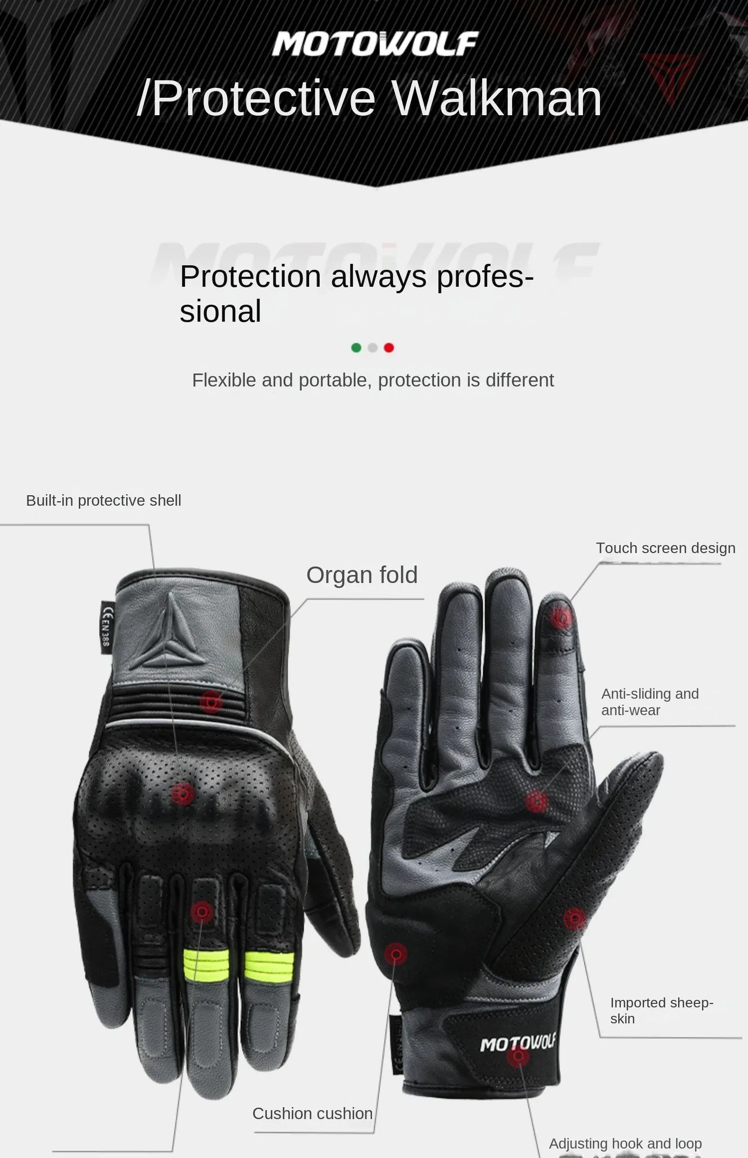 Motowolf Four Seasons Motorcycle Riding Gloves Sheepskin Carbon Fibre Fall Prevention Touch Screen Windproof Full Finger Gloves