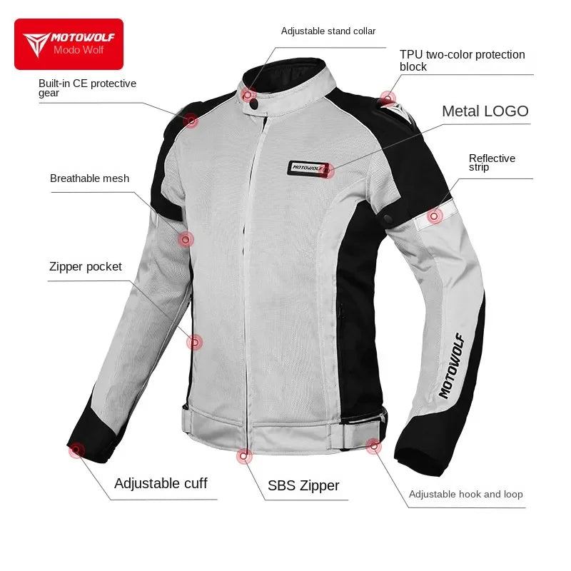 Motowolf Four Seasons Motorcycle Riding Jacket Mesh Casual Jacket With Built-in CE Protection and Anti Drop Racing Riding-MDL0515 - Motovile