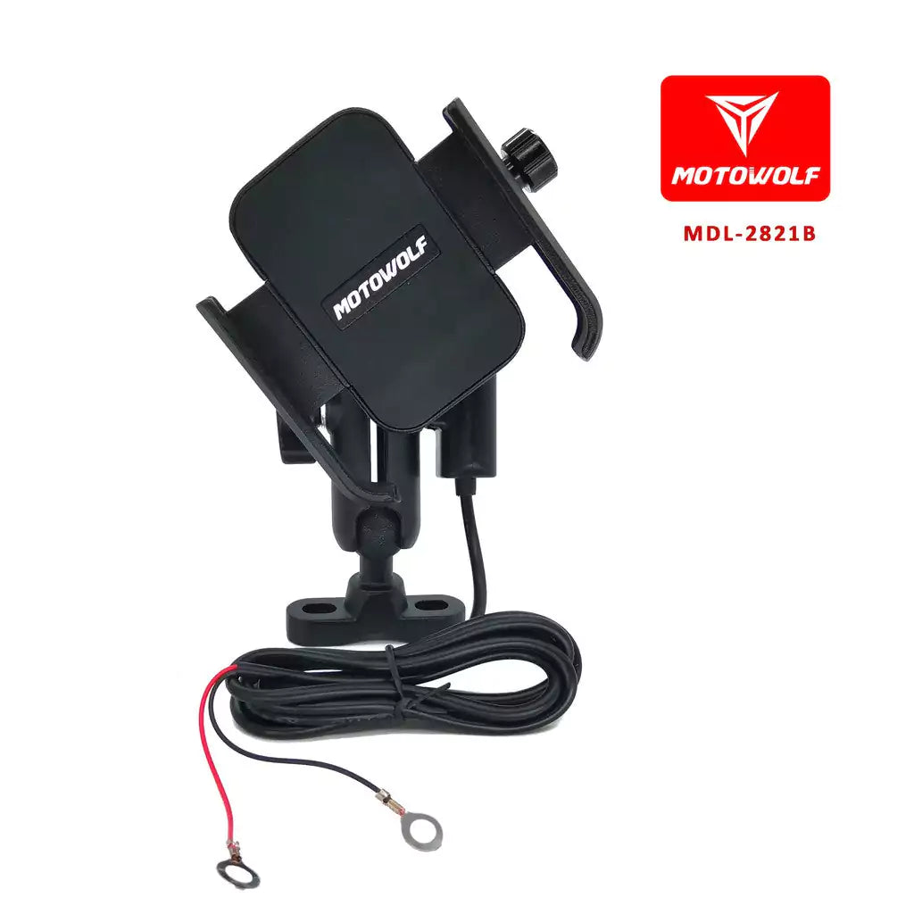 Motowolf MDL2821B Mobile Phone Stand Holder Clamp Type With 12-24V Input USB Charger - Motovile