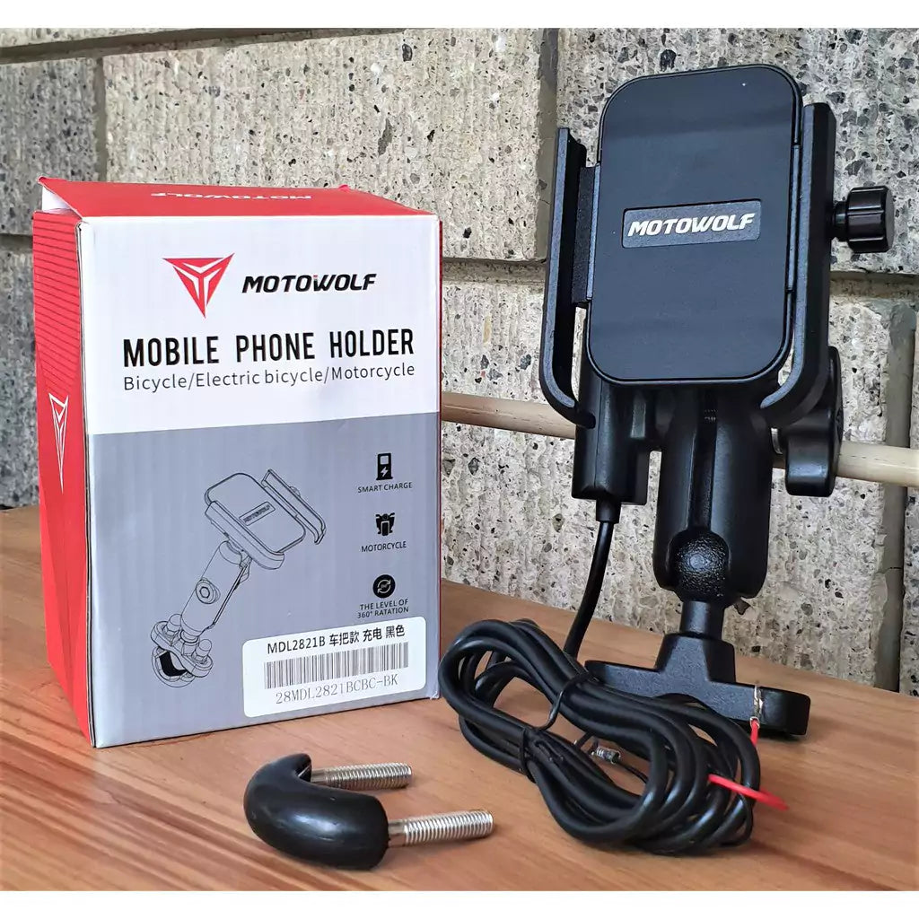 Motowolf MDL2821B Mobile Phone Stand Holder Clamp Type With 12-24V Input USB Charger - Motovile