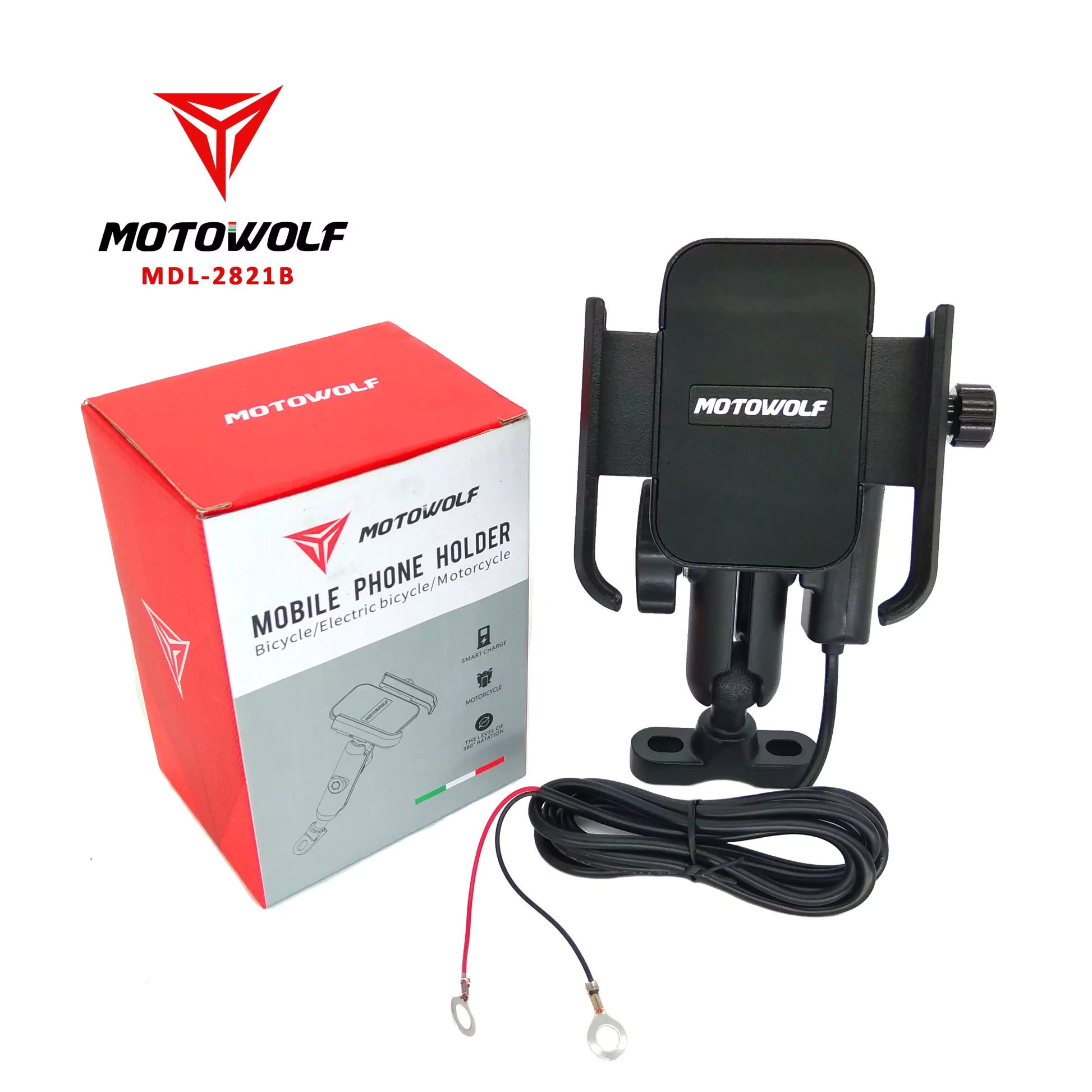 Motowolf MDL2821B Mobile Phone Stand Holder Clamp Type With 12-24V Input USB Charger - Motovile