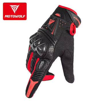 MOTOWOLF Motorcycle Gloves Leather Summer Breathable Carbon Fiber Motocross Motorbike Riding Gloves - Motovile