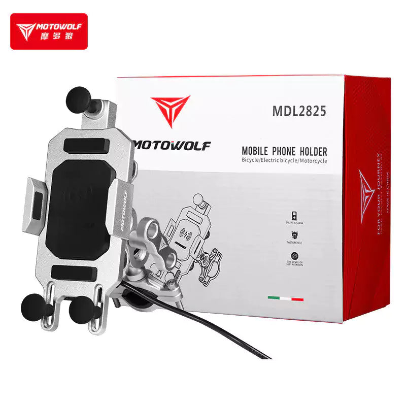 MOTOWOLF Premium Phone Holder Mobile Stand Motorcycle Wireless Charging Handphone USB Wired Charge Motor - Motovile