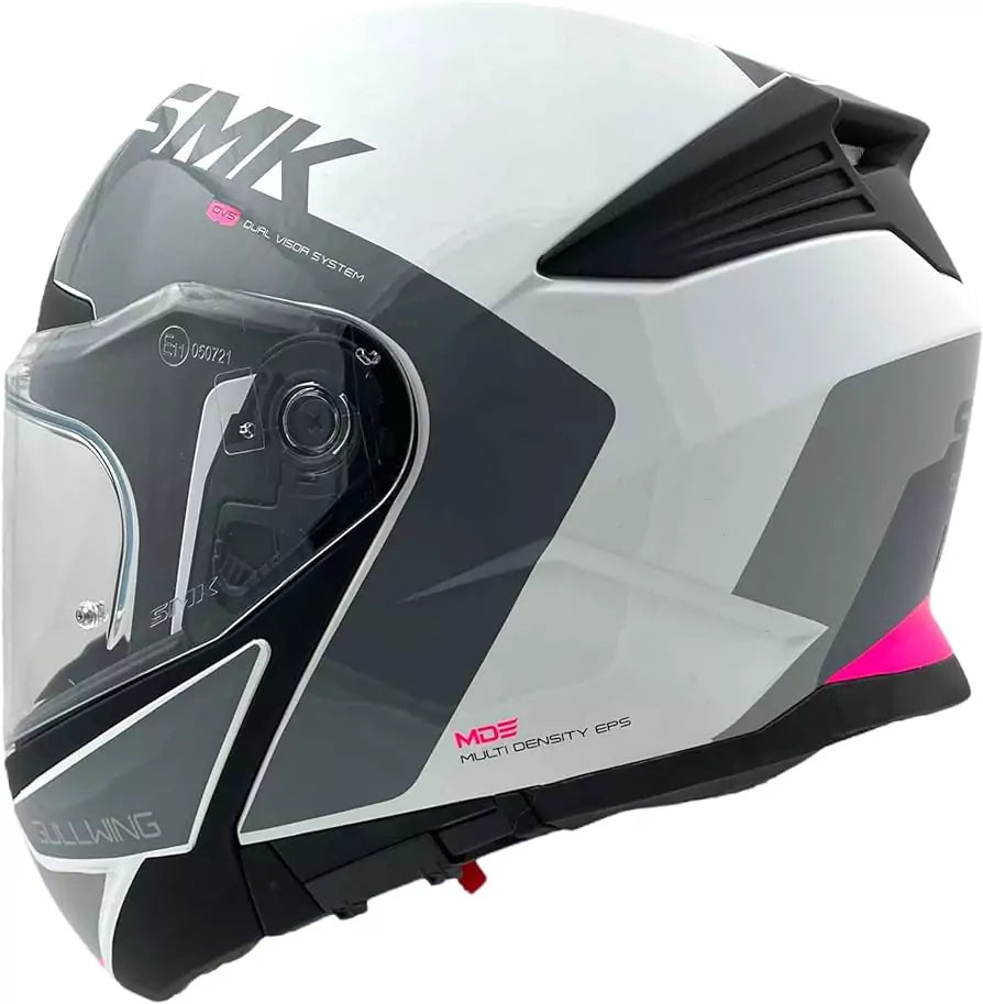 SMK GULLWING KRESTO MA169 FLIP-UP MATT WHITE PINK Motorbike Helmet (White, Pink) - Motovile