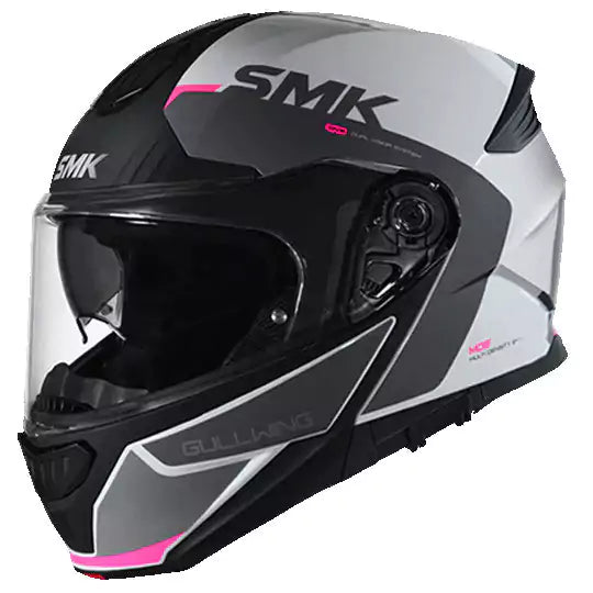 SMK GULLWING KRESTO MA169 FLIP-UP MATT WHITE PINK Motorbike Helmet (White, Pink) - Motovile