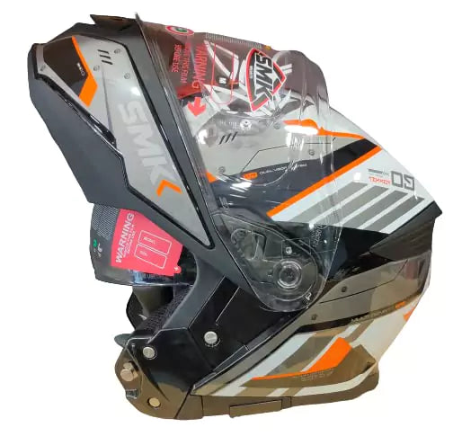 SMK GULLWING TEKKER GL217 FULL FACE GLOSSY BLACK WHITE ORANGE Motorbike Helmet (White, Orange) - Motovile