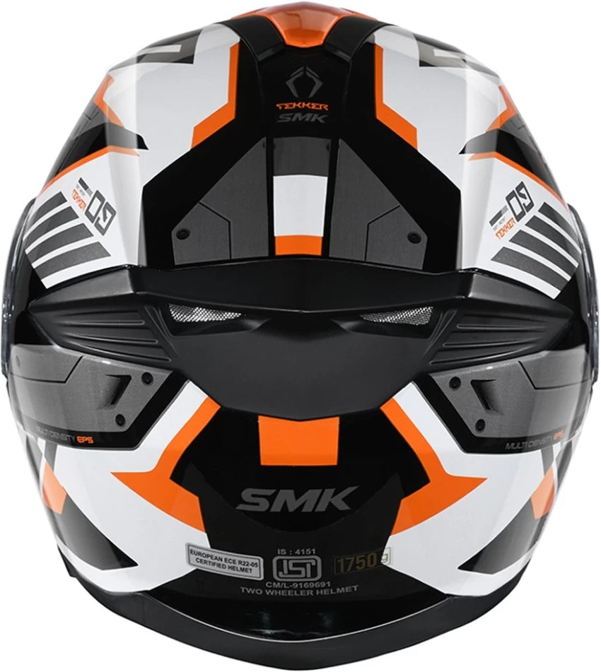 SMK GULLWING TEKKER GL217 FULL FACE GLOSSY BLACK WHITE ORANGE Motorbike Helmet (White, Orange) - Motovile