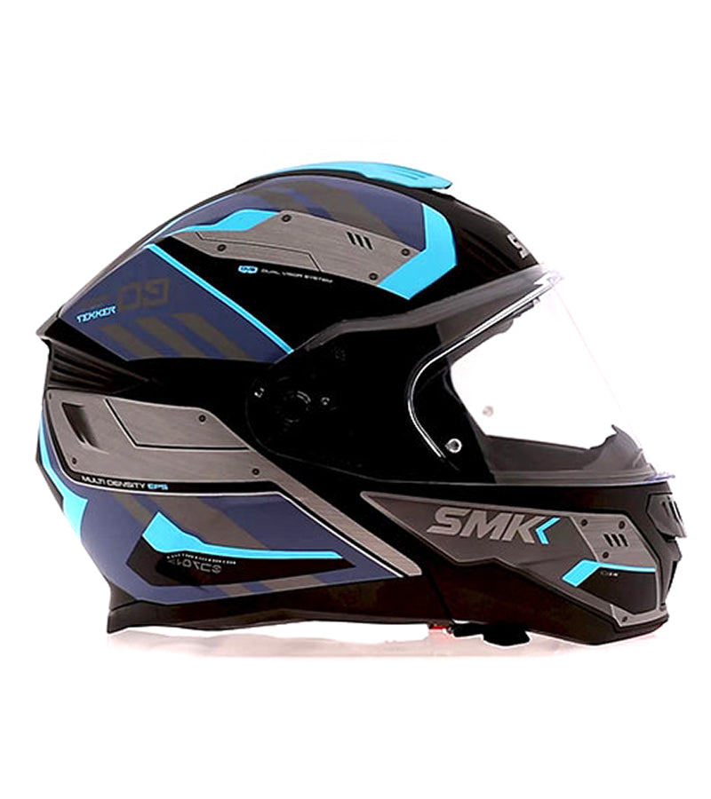 SMK Gullwing Tekker Matt Black Grey Blue (MA265) Modular Helmet - Motovile