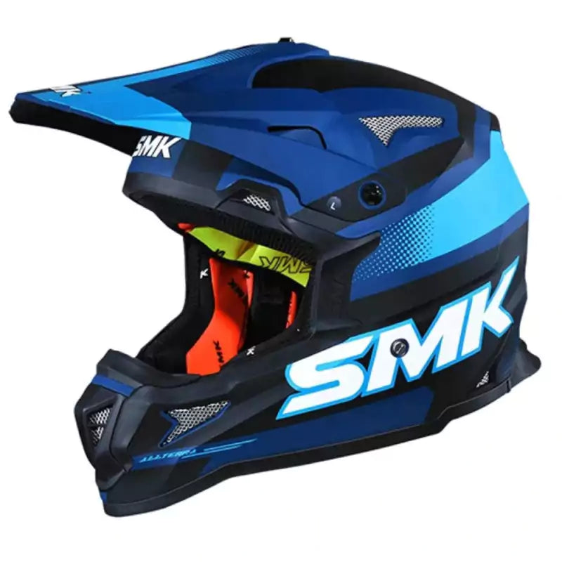 SMK Helmet ISI Off Road Helmet SMK ALLTERRA with X-Throttle Graphics MA525 MATT BLUE BLACK/BLUE - Motovile