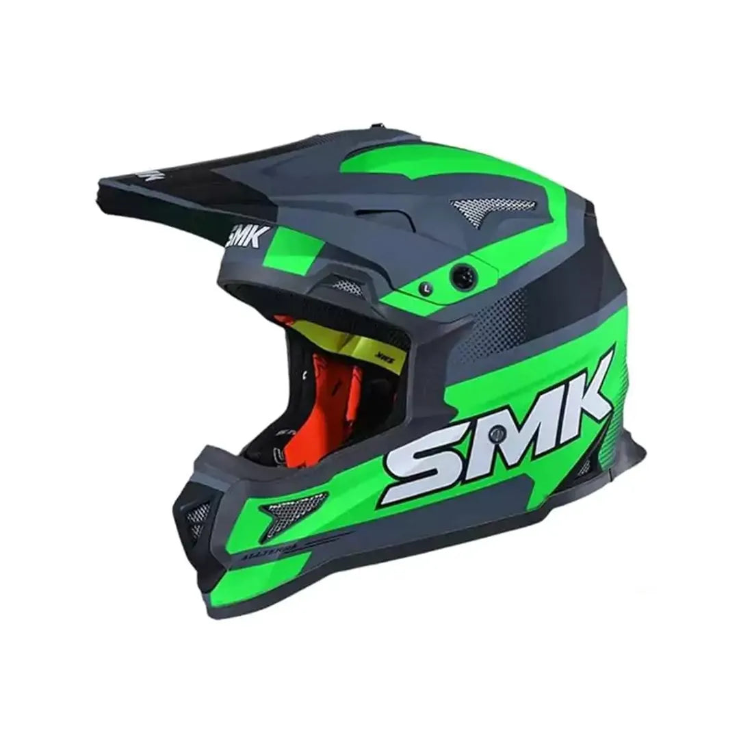 SMK Helmets ISI Off Road Helmet SMK ALLTERRA with X-Throttle Graphics MA682 MATT Grey Green / Black - Motovile