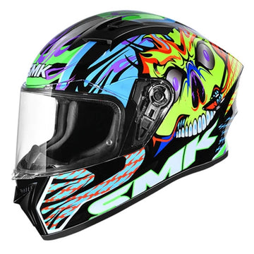 SMK Stellar Skull GL245 Full Face Motorcycle Helmet Gloss Black Yellow Blue - Tinted Visor Pinlock Ready  | Kuwait