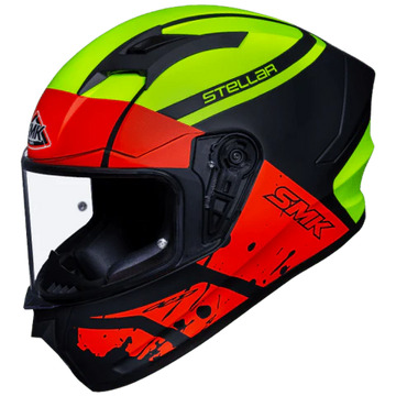SMK Stellar Basic Squad MA234 Full Face Motorcycle Helmet Matt Black Red Yellow - Clear Visor Pinlock Ready with Spoiler  | Kuwait