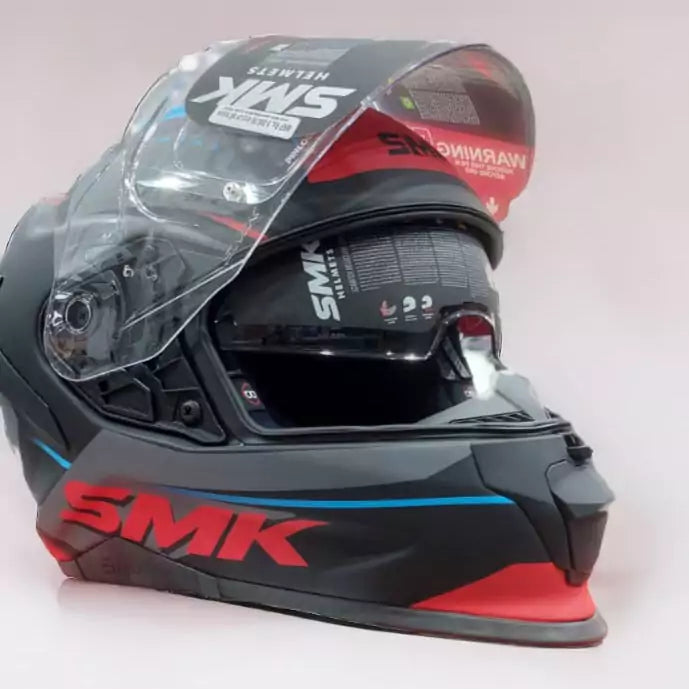 SMK Titan Carbon Fiber Glass Matt Black Red/Blue (MA235) Helmet - Motovile