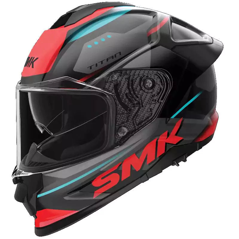 SMK Titan Carbon Fiber Glass Matt Black Red/Blue (MA235) Helmet - Motovile