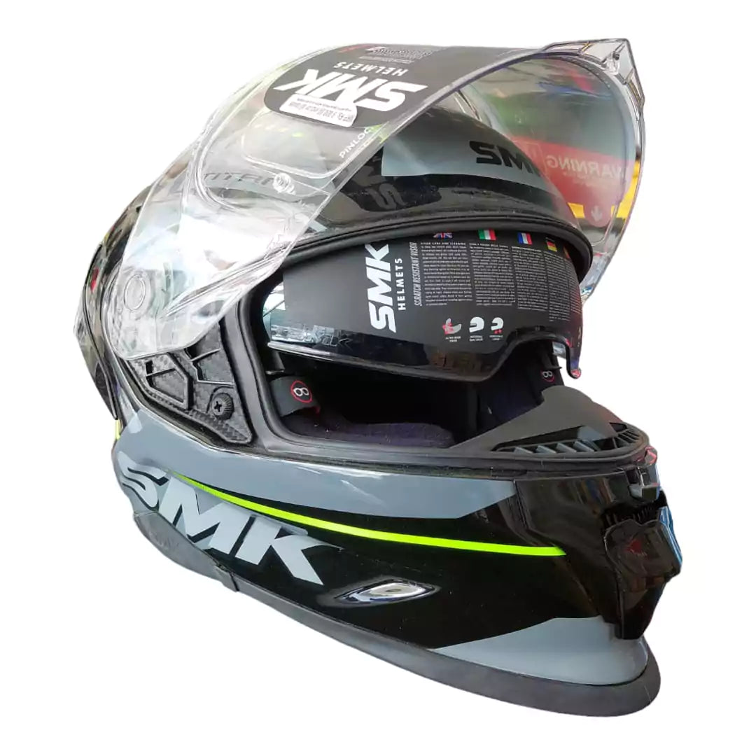 SMK Titan Carbon Fibre Glass Gloss Black Grey Yellow (GL264) Helmet - Motovile