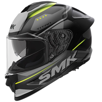 SMK Titan Carbon Fibre Glass Gloss Black Grey Yellow (GL264) Helmet - Motovile