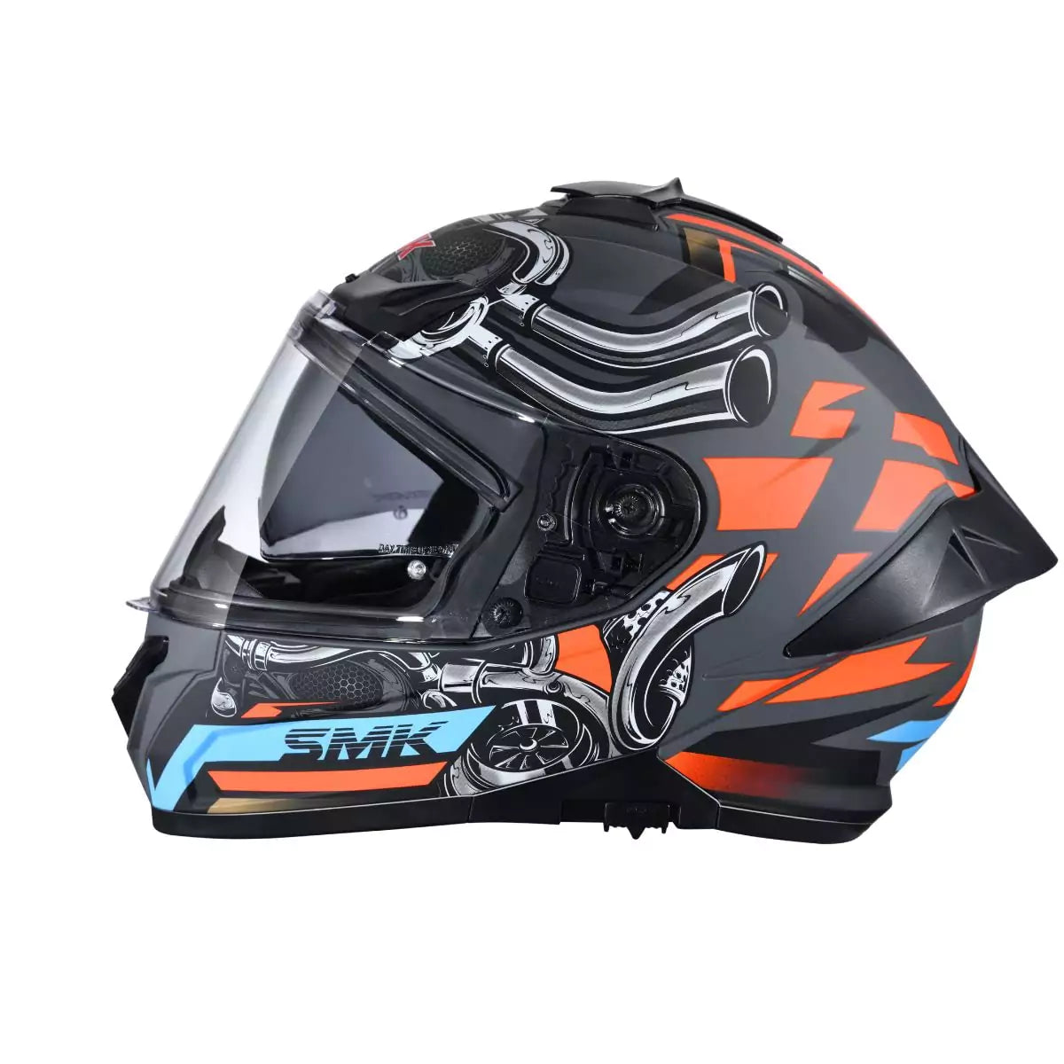 SMK TYPHOON MOTORHEAD GL676 GLOSSY GREY ORANGE Motorbike Helmet (Orange, Black) - Motovile