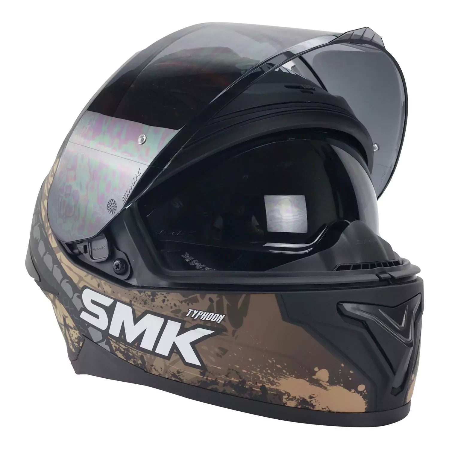 SMK Typhoon Reptile Matt Black Gold (MA277) Helmet - Motovile