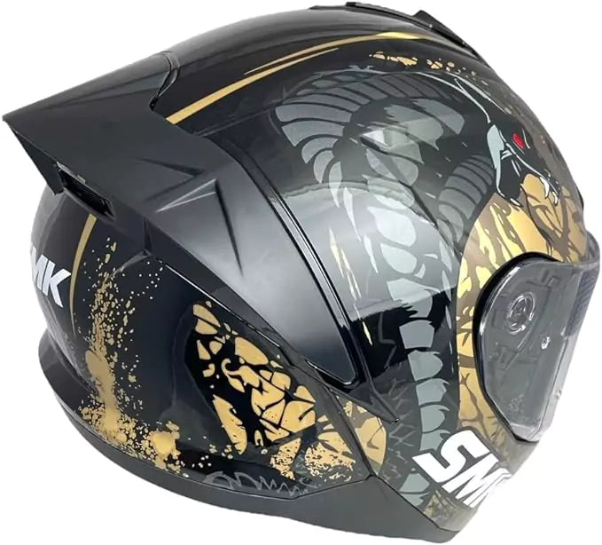 SMK Typhoon Reptile Matt Black Gold (MA277) Helmet - Motovile