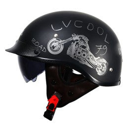 Half Helmet Motorcycle Helmet with Visor Built-in Sunglasses ECE Approved Vintage Open Face Helmet Cap TKMW-014-1 - motovile