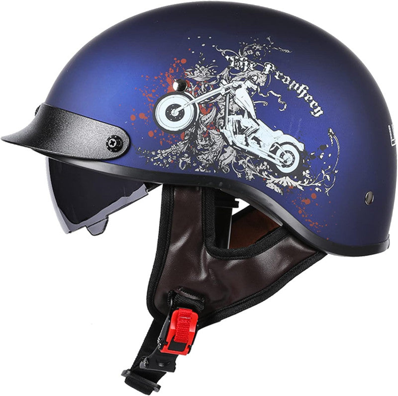 Half Helmet Motorcycle Helmet with Visor Built-in Sunglasses ECE Approved Vintage Open Face Helmet Cap  TKMW-146 - motovile
