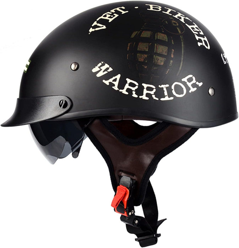 Half Helmet Motorcycle Helmet with Visor Built-in Sunglasses ECE Approved Vintage Open Face Helmet Cap TKMW-014 - motovile