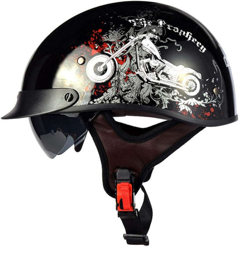 Half Helmet Motorcycle Helmet with Visor Built-in Sunglasses ECE Approved Vintage Open Face Helmet Cap  TKMW-014-5 - motovile