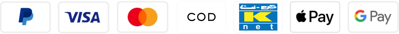 PayPal, Visa, Mastercard, COD, KNET, Apple Pay, Google Pay